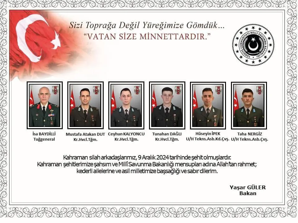 Helikopter Kazasında Şehit Olan Askerlerimizin Kimlikleri Açıklandı