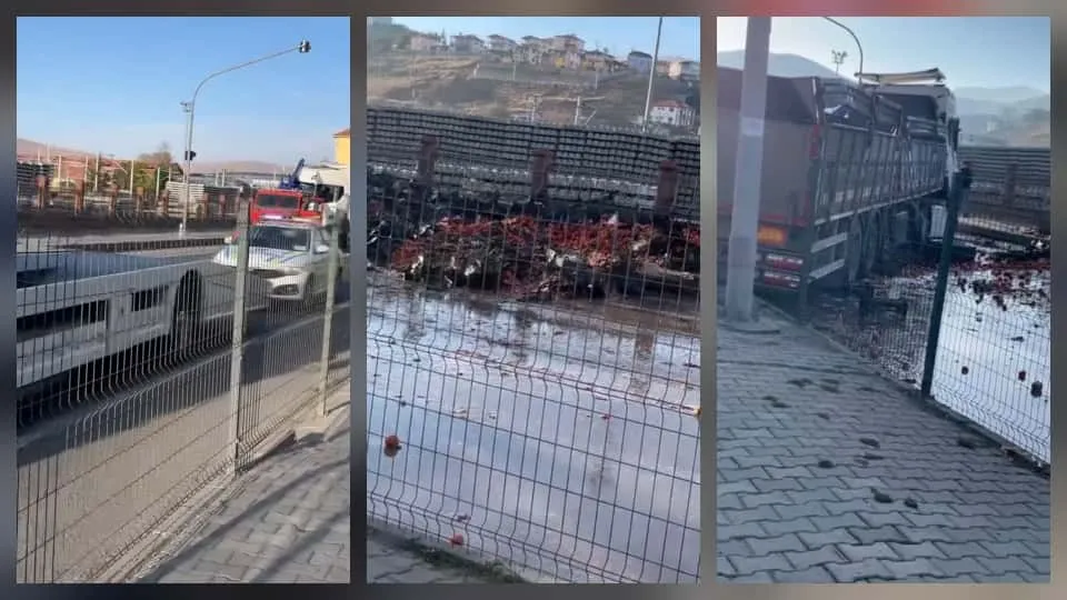 NİĞDE’DE DOMATES YÜKLÜ TIR BARIYERLERE ÇARPTI (VİDEO HABER)