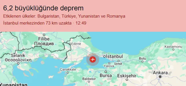 İSTANBUL AÇIKLARINDA 6,2 BÜYÜKLÜĞÜNDE DEPREM!
