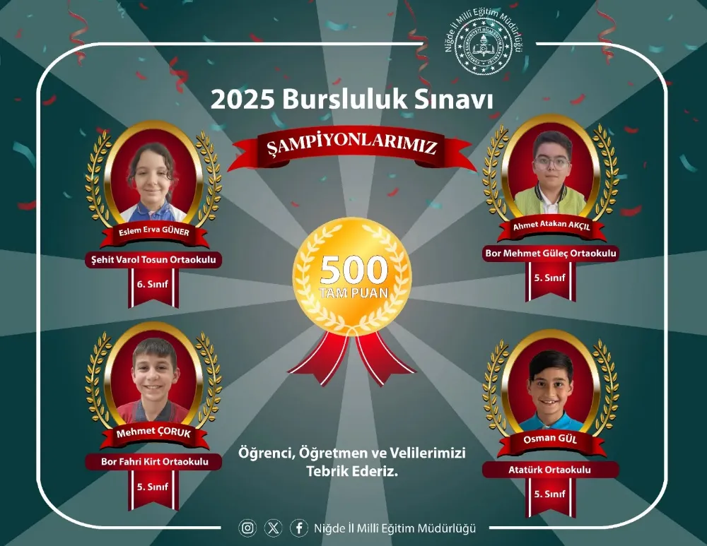 NİĞDE’DE BURSLULUK SINAVINDA 500 TAM PUANLIK GURUR