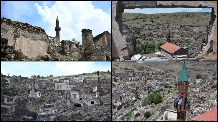 40 YIL ÖNCE TERK EDİLEN KÖYLERİNİ AYAKTA KALAN MİNAREDEN SEYREDİYORLAR