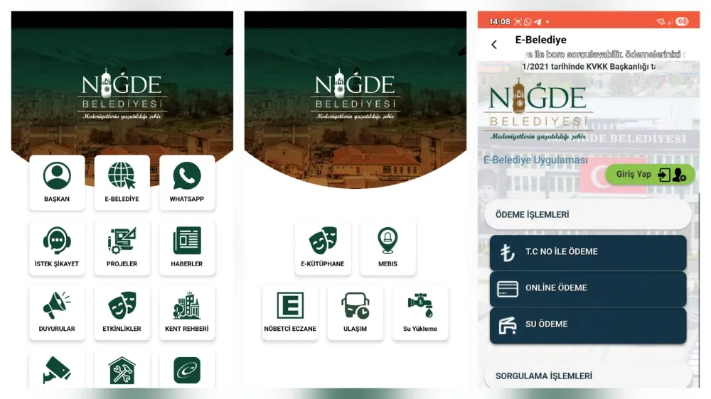 NİĞDE BELEDİYESİ MOBİL UYGULAMASINDA HİZMETLER TEK TIKLA CEPTE