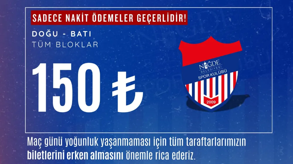 NİĞDE BELEDİYESPOR – KAHRAMANMARAŞSPOR MAÇININ BİLETLERİ SATIŞTA
